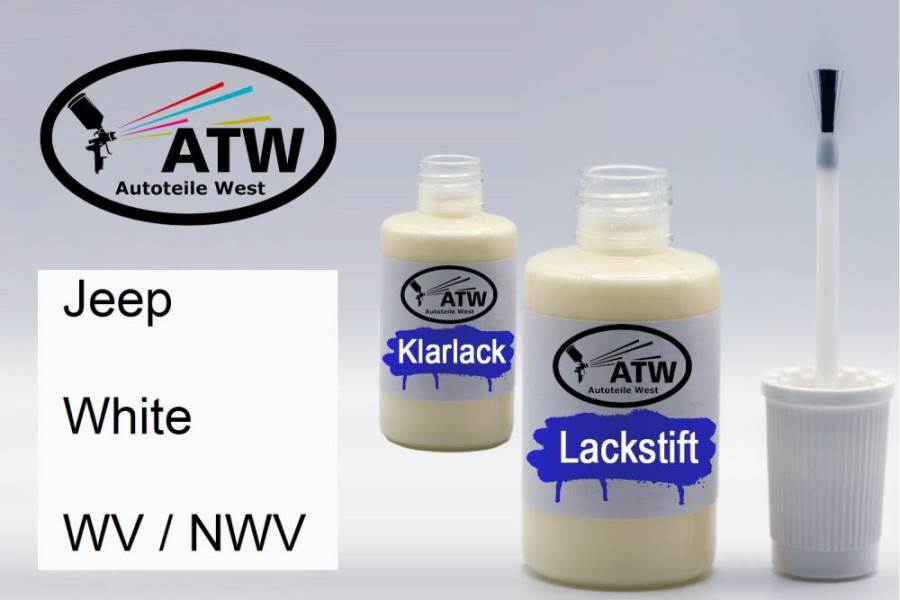 Jeep, White, WV / NWV: 20ml Lackstift + 20ml Klarlack - Set, von ATW Autoteile West.